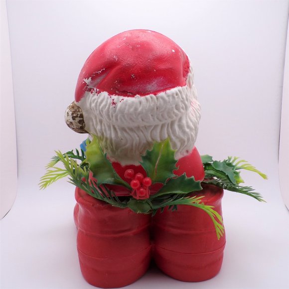 VTG 1960s Christmas Santa Claus in Boots Plastic Greenery Planter Decor FLAWS - Picture 6 of 11